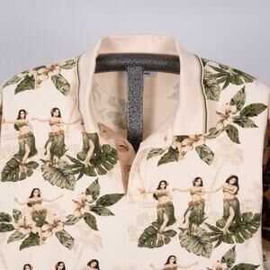 Men's Hawaiian Tropical Hula Dancer Polo Shirt LARGE Cotton Luau Beach Vacation